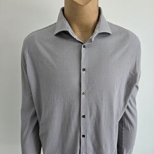 DESOTO Black and White Microcheck Long-Sleeve Dress Shirt